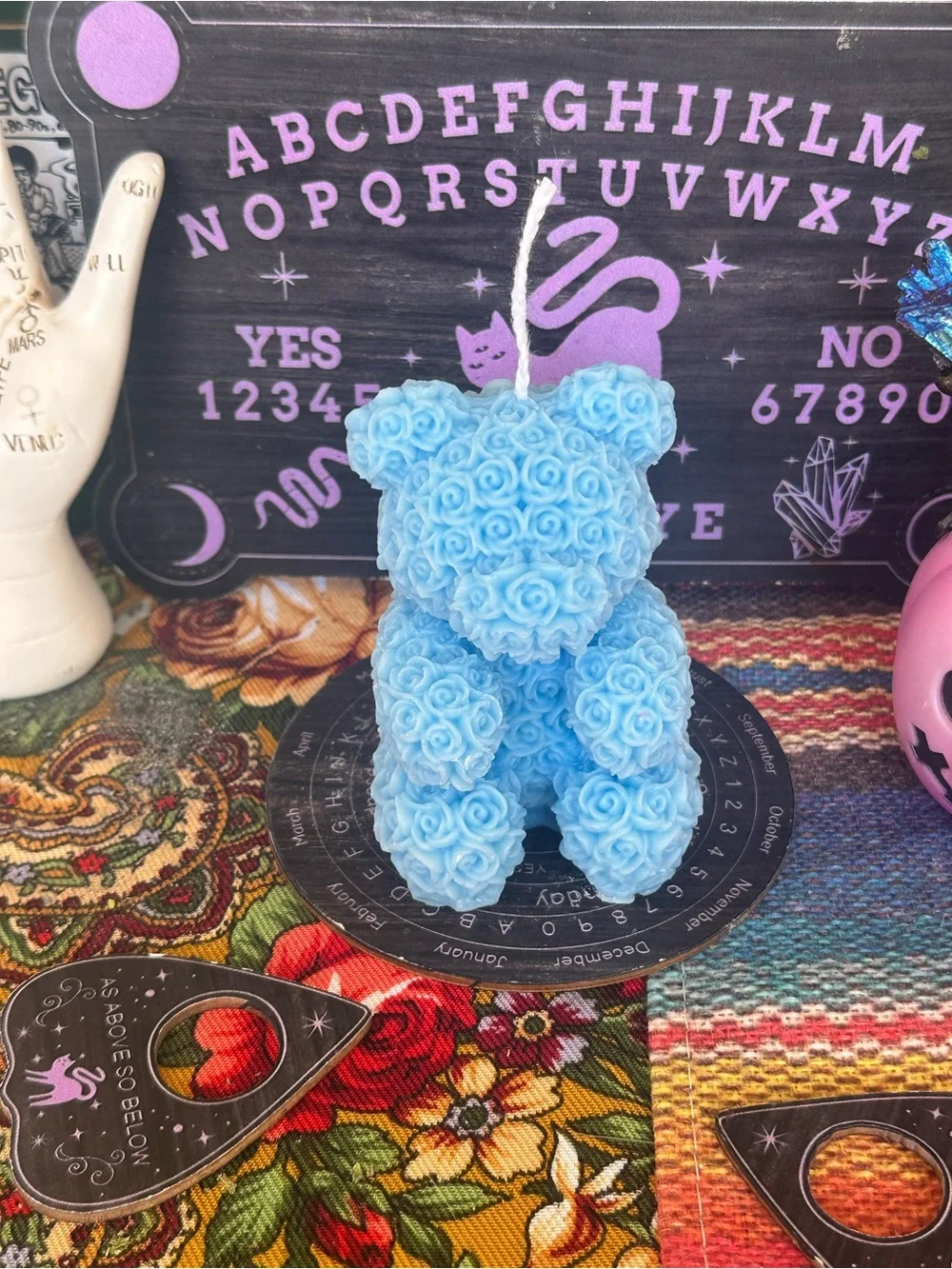 Blue Rose Bear Candle